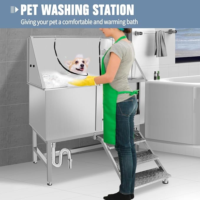 Dog Grooming Bathtub Station, Professional Stainless Steel Wash Shower Sink - Image 5