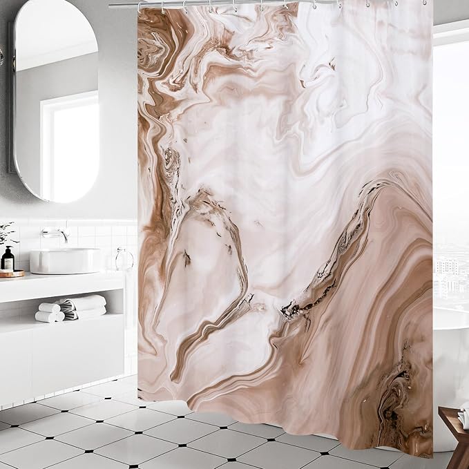 MitoVilla Brown Marble Shower Curtain, Abstract Ombre Fabric Shower Curtains - Image 2