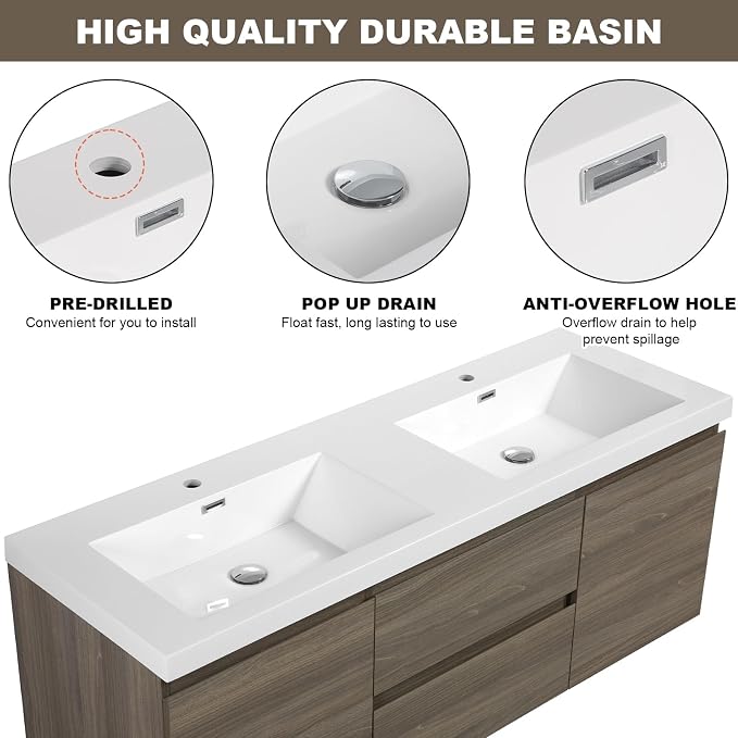 Floating Vanity Bathroom, 60 Inch Bathroom Vanity - Image 4