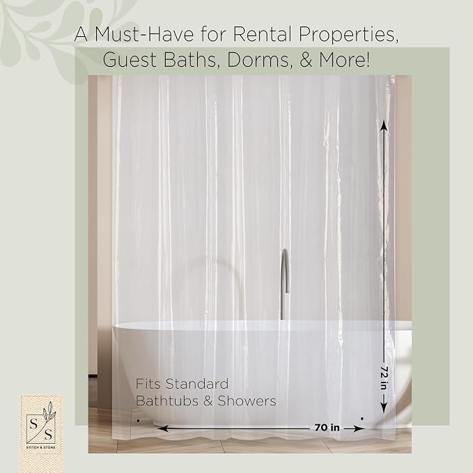 Stitch & Stone Shower Curtain Liner, Premium Lightweight Durable Waterproof 4g - Image 2