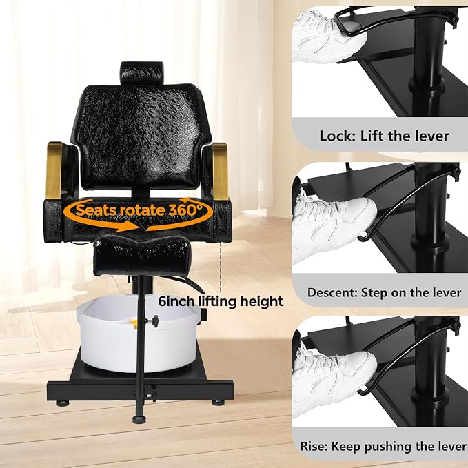 Pedicure Chair with Stool & Massage Foot Bath, 360° Swivel Pedicure Station - Image 7