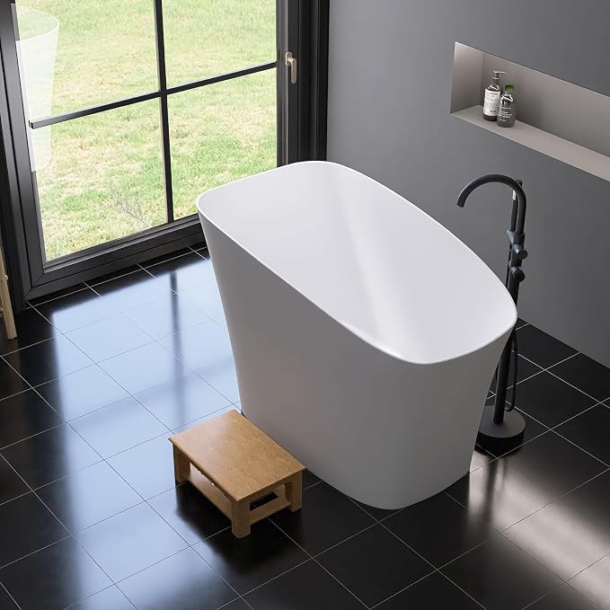 51'' Japanese Soaking Tub Freestanding Bathtub Resin Stone Bathtubs Deep - Image 8