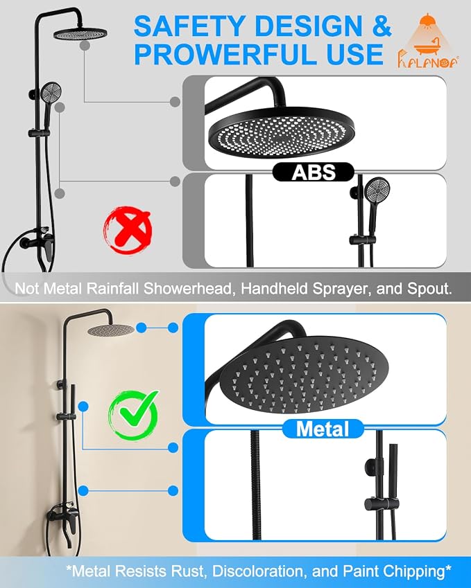 All-Metal Outdoor Shower Fixture, 3 Functions Handle Tub Rainfall Shower Faucet - Image 2