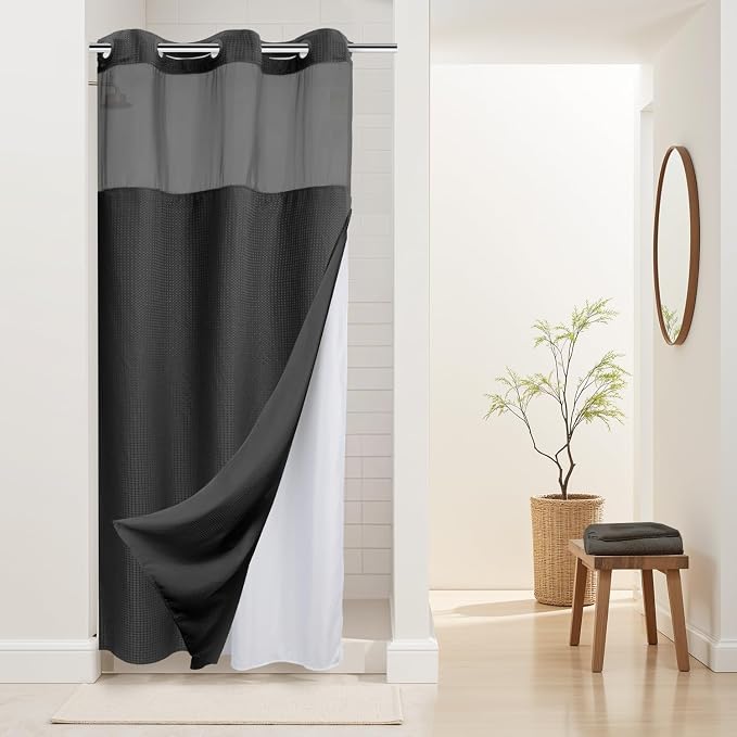 River Dream Stall Heavyweight No Hooks Required Dotted Waffle Weave Shower by RiverDream