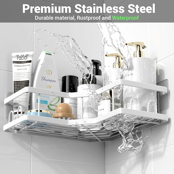 Corner Shower Caddy Bathroom Organizer Adhesive Shower Rack Bathtub Shelves - Image 5