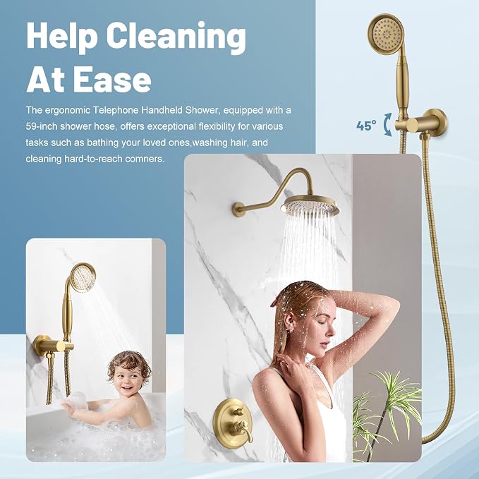 Antique Shower Head Faucet Set, Brushed-Gold Vintage Wall Mount Shower Faucets - Image 3