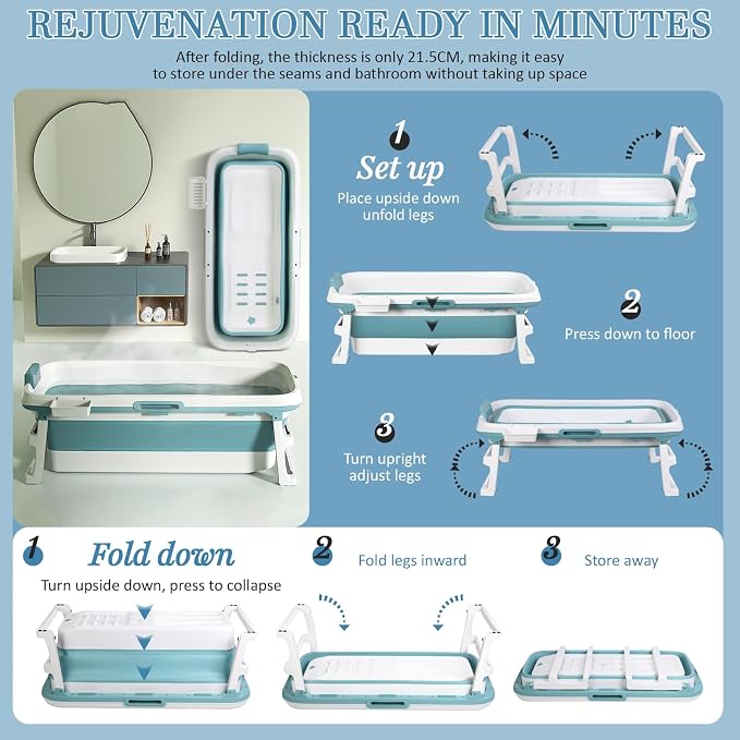 Portable Folding Bathtub for Adults, Large Collapsible Bathtub Freestanding - Image 6
