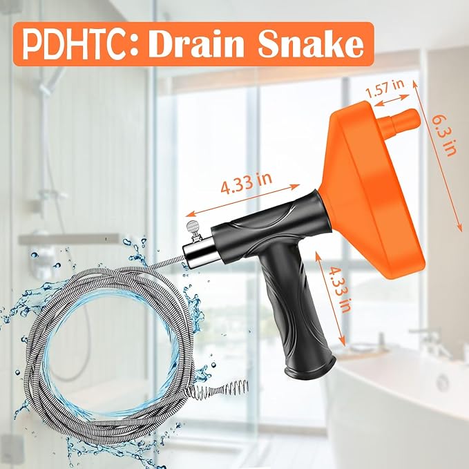 Drain Snake Auger 33 Feet, Plumbing Snake Drain Hair Clog Removal Tool - Image 4