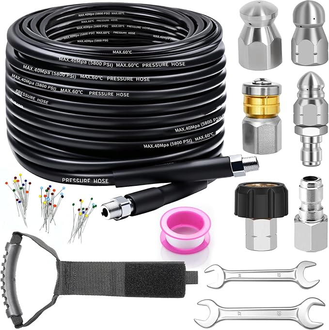 Sewer Jetter Kit for Pressure Washer, 100FT Drain Cleaner Hose 5800PSI by Trustworthy