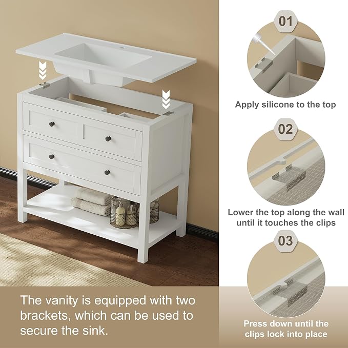 36 Inch Bathroom Vanity with Sink, Modern Bathroom Single Sink Vanity, Storage - Image 6