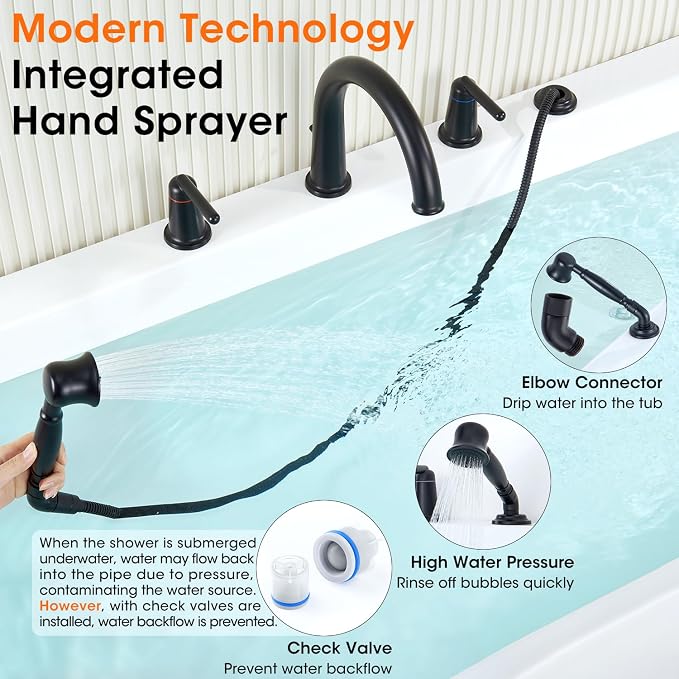 Roman Tub Faucet with Sprayer, Classic Bath Faucet Set with Brass Valve - Image 6