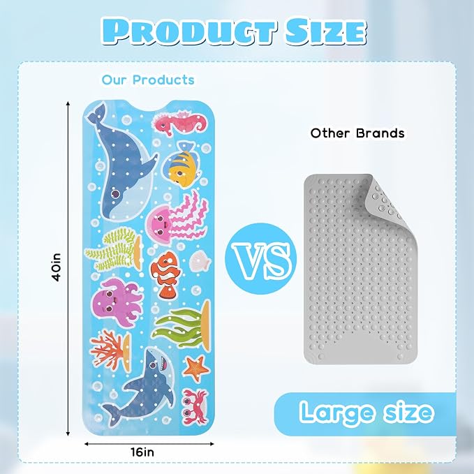 Baby Bath Mat for Tub Non Slip Kids Bathtub Mat Extra Long 40X16 Inch Toddler - Image 3