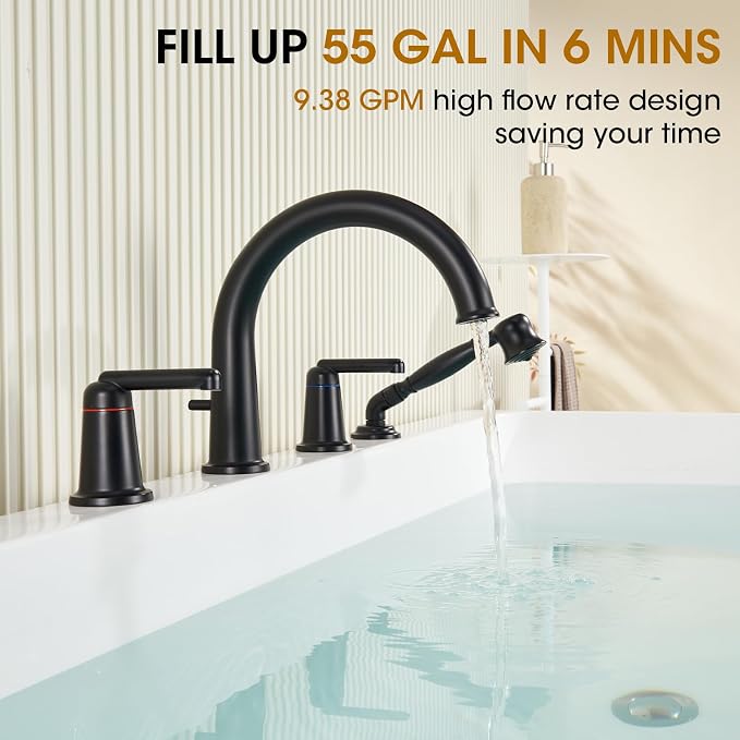 Roman Tub Faucet Set with Hand Shower, KRUZOO Bathtub Faucet Set Trim Kit with - Image 2