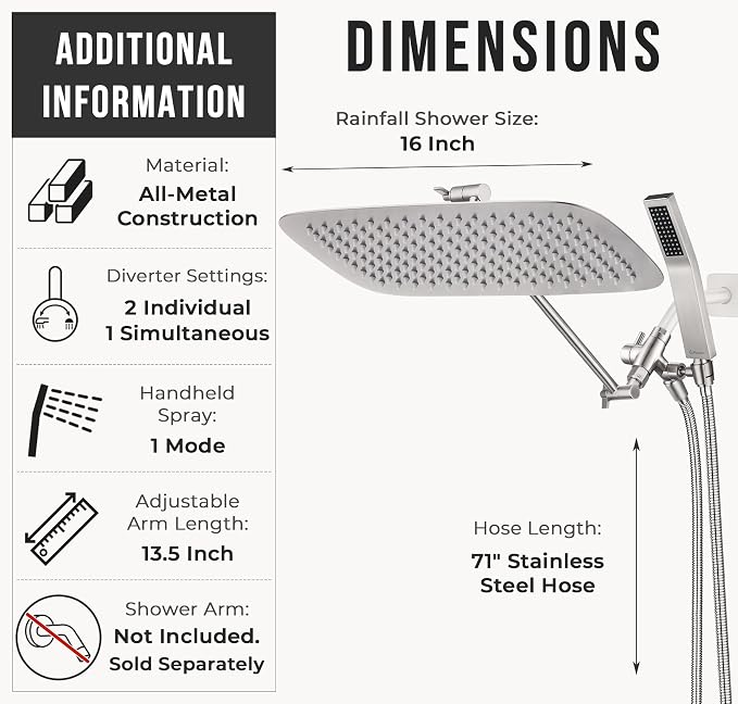 G-Promise All Metal 16 Inch Dual Square Shower Head - Image 6
