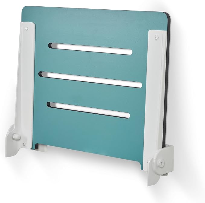 18 inch Silhouette Slimline Folding Wall Mount Shower Bench Seat, Teal Seat - Image 9