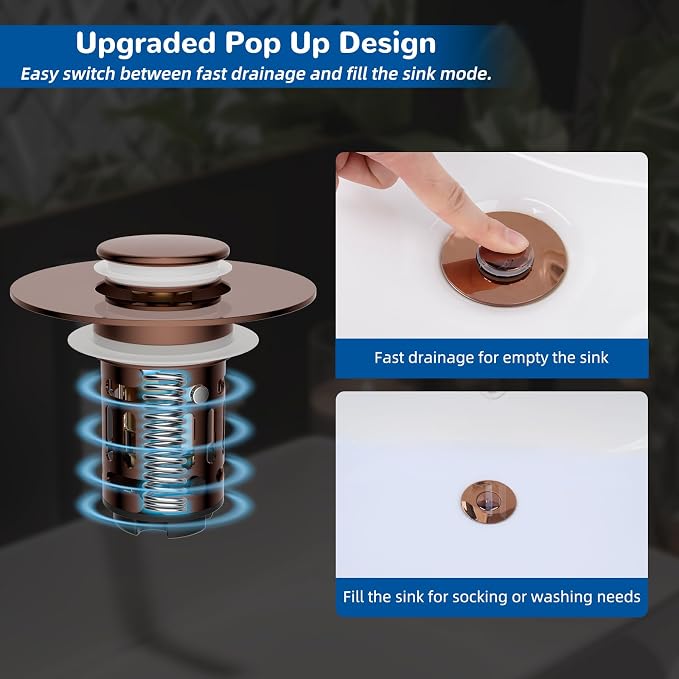 Hibbent Upgraded 3 in 1 Bathroom Sink Drain Strainer, Universal Pop Up Stopper - Image 5
