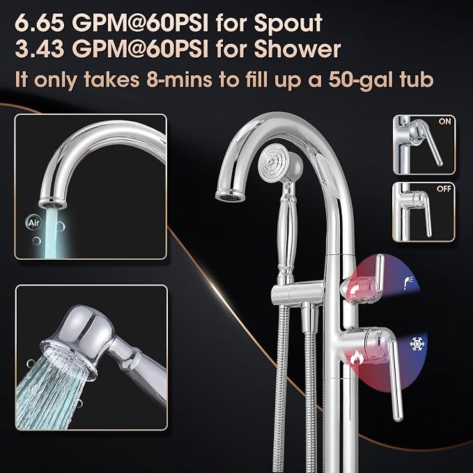 Free Standing Bathtub Faucet Brass Bathtub Faucets High Flow Soaker Tub Faucet - Image 3