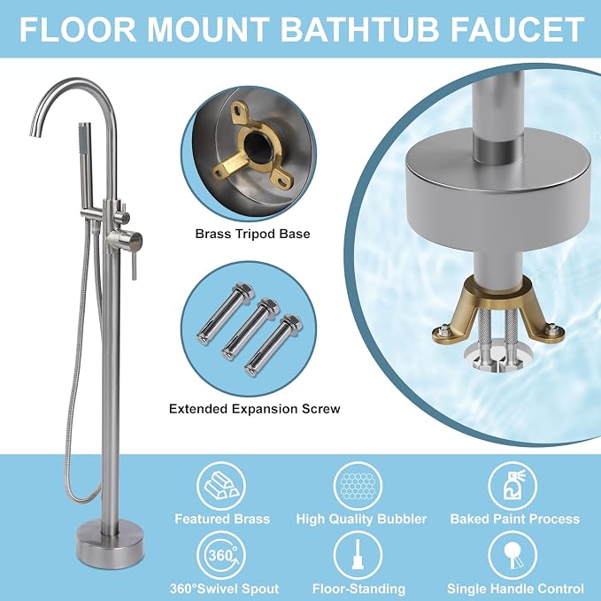 Freestanding Bathtub Faucet, Floor Mount Bathtub Faucet - Image 2