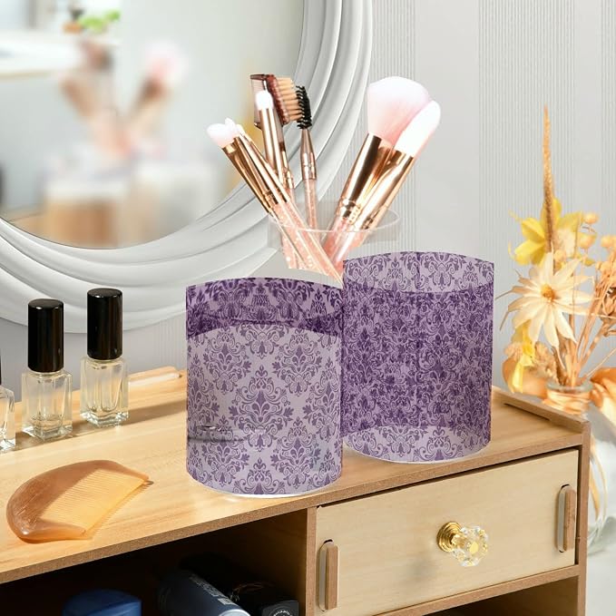 MNSRUU 2 Pack Qtip Holder Organizer Dispenser Purple Morden Floral Bathroom - Image 6