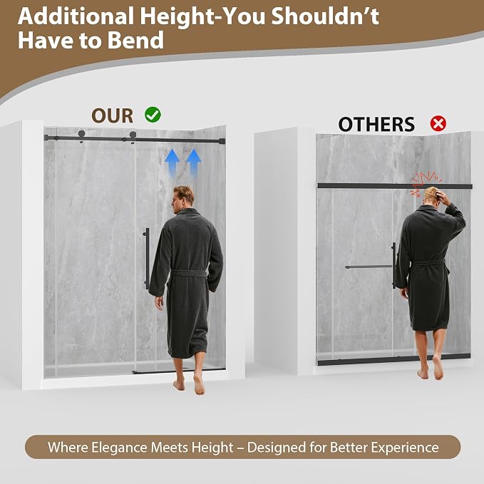Frameless Glass Shower Door, 43-48" W x 76" H Sliding Frameless Shower Door - Image 4