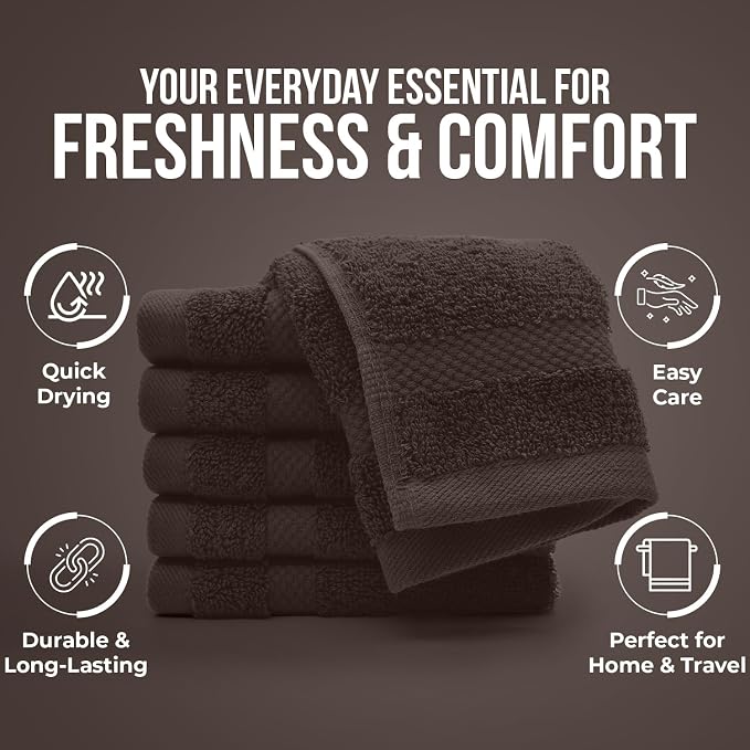 DAN RIVER 12-Pack Premium 100% Cotton Brown Face Towels – Reusable Face Towel - Image 7