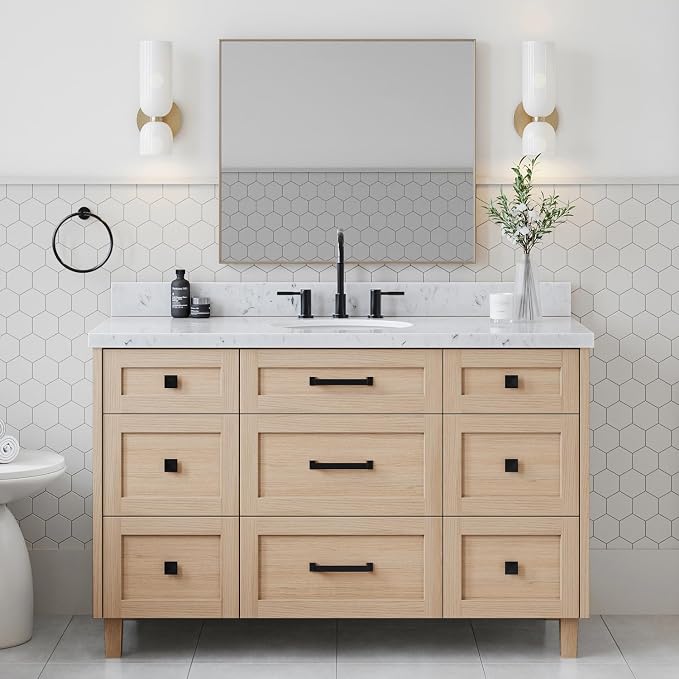 ARIEL Monroe 54 inch Bathroom Vanity Without Sink in White Oak, Bathroom Base - Image 2