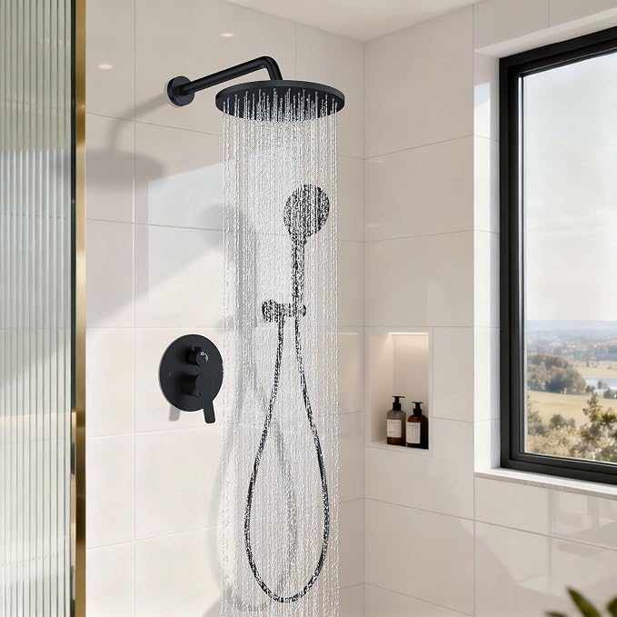 Iriber Mattle Black Round Rain Shower System Faucet Set，Filtered Shower Head - Image 2