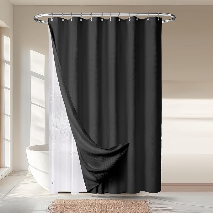River Dream 3 in 1 Shower Curtain Set, Waffle Fabric Shower Curtain and by RiverDream