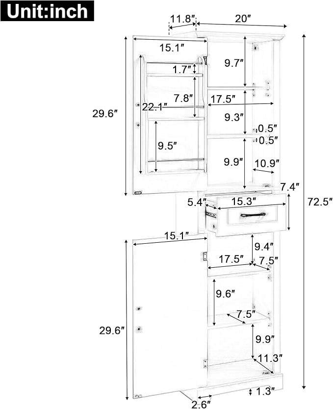 Slim Bathroom Storage Cabinet, Wood Tall Narrow White Bathroom Storage Cabinet - Image 2