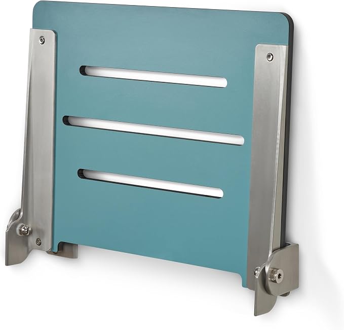 18 inch Silhouette Slimline Folding Wall Mount Shower Bench Seat, Teal Seat - Image 9