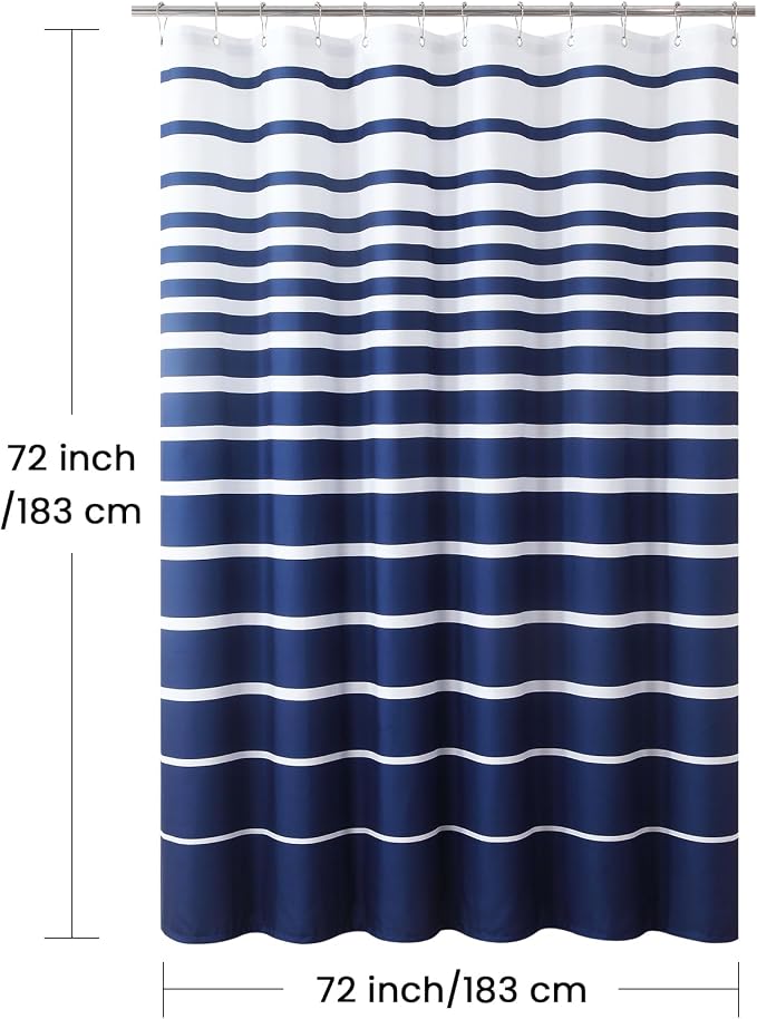Blue Shower Curtain, Modern Navy Blue and White Stripe Waterproof Polyester - Image 6