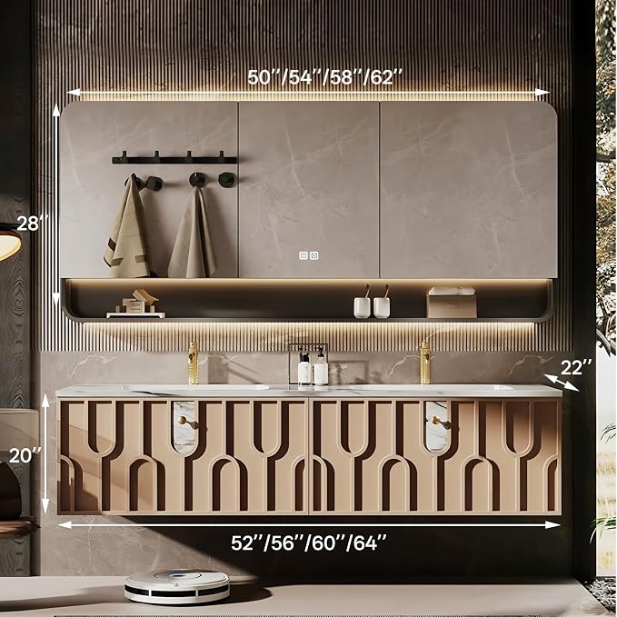 Double Sink Bathroom Vanity 56Inch, Modern Floating Vanity Set - Image 2