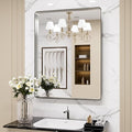 LOAAO 22X30 Inch Brushed Nickel Bathroom Mirror, Rounded Rectangle Silver Metal by LOAAO