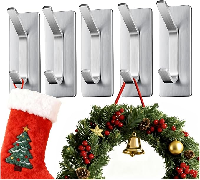 Auxmir Self Adhesive Hooks for Hanging 15lb, Stainless Steel Wall Hooks for by Auxmir