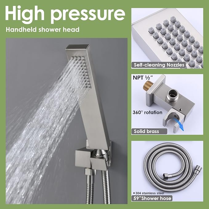 Enga Rain Shower System with Body Jets, All Metal Multiple Shower Head System - Image 5