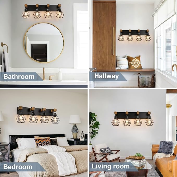 4 Light Farmhouse Vanity Light for Bathroom, Wood Bathroom Vanity Light - Image 7