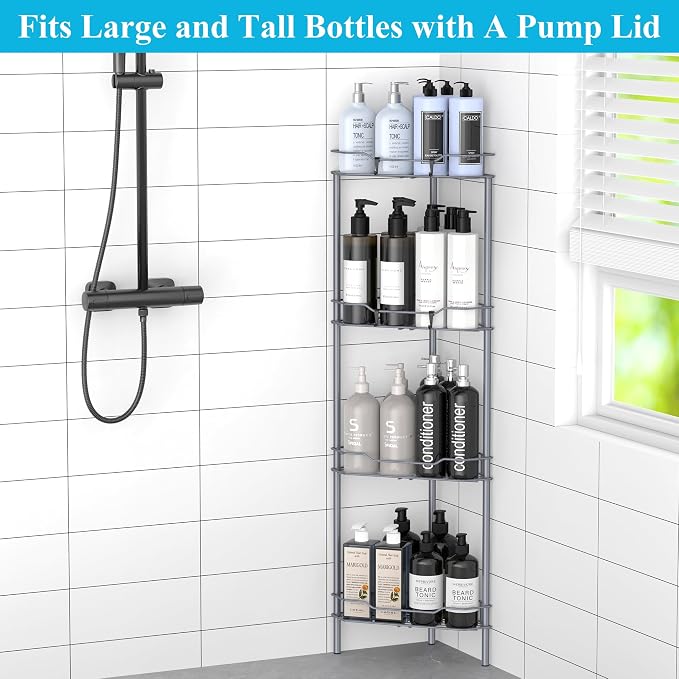4 Tier Floor Standing Corner Shower Caddy Organizer Shelf - Image 5