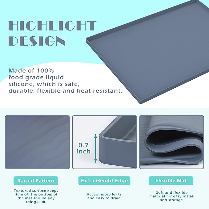 URMONA Waterproof Silicone Under Sink Mat 31'' x 19'' Shelf Liner - Image 3