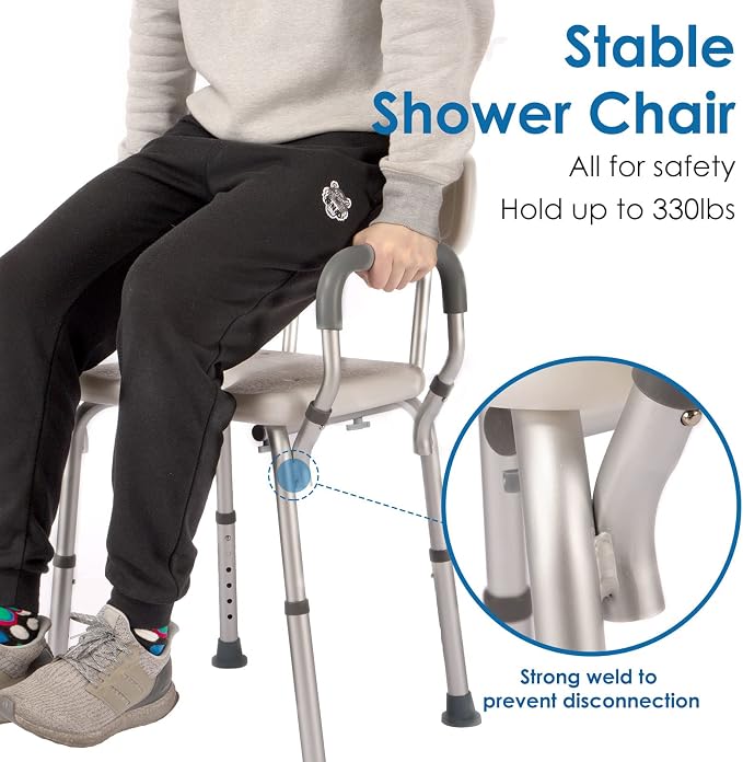 Shower Chair with Arms and Back Heavy Duty 330lbs, Shower Chair - Image 3