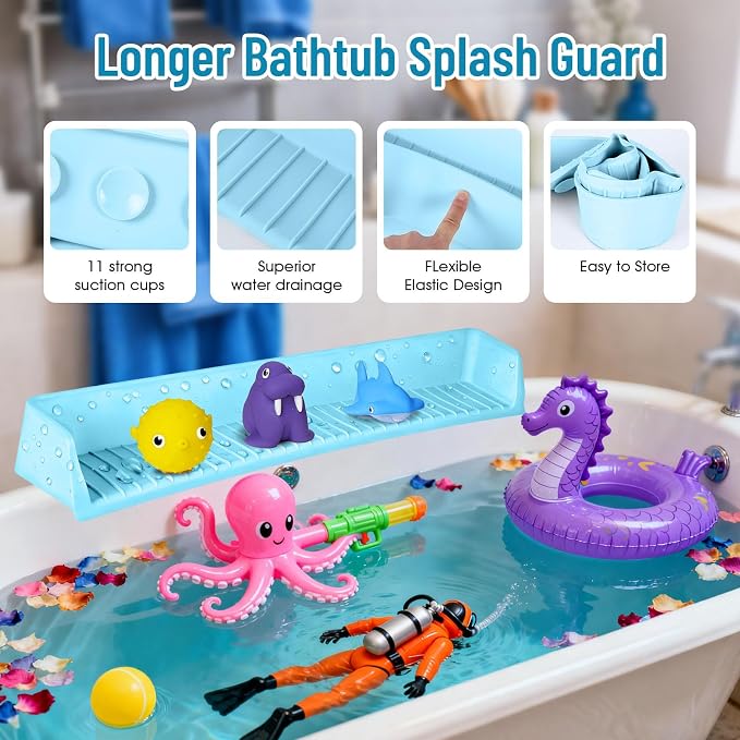 Splash Guard for Bathtub Kids, Longer Silicone Bathtub Splash Guard - Image 4