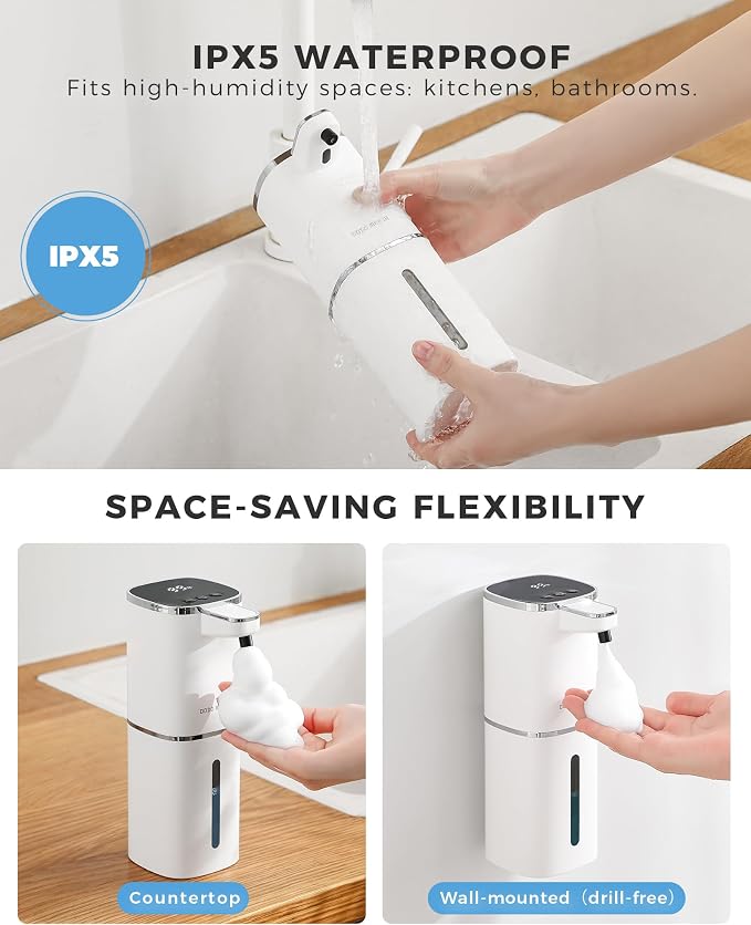 2 Pack Automatic Foaming Soap Dispenser, 400ml//13.53oz Rechargeable, - Image 4