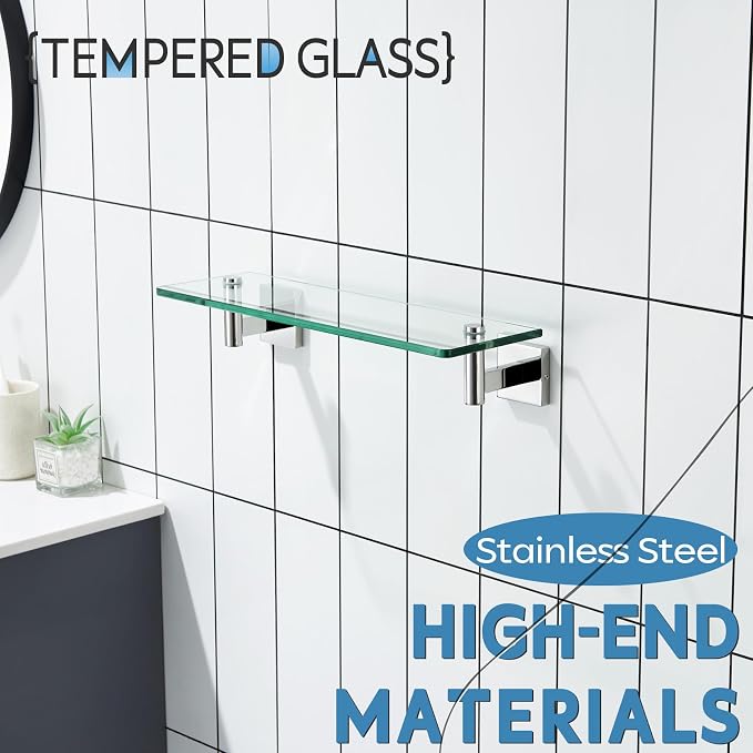 KOKOSIRI Bathroom Shelves Wall Mounted Floating Glass Shelf Polished Stainless - Image 6
