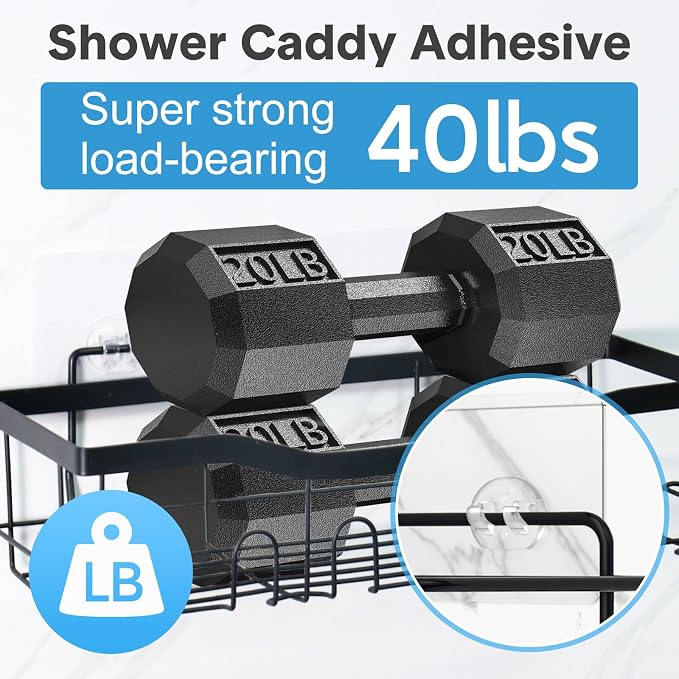 Shower Caddy Adhesive Replacement, Double Hooks No Drilling, Transparent Strong - Image 3