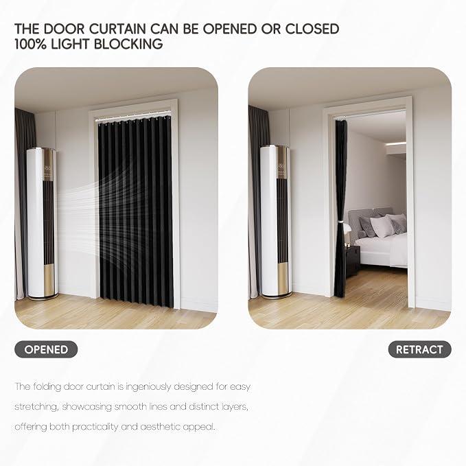 Accordian Door Curtain, 100% Blackout Folding Magnetic Doorway Curtains - Image 6