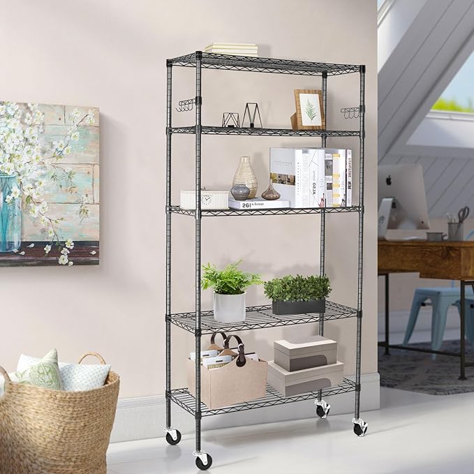 5 Tier Storage Shelves with Wheels, 1750lbs Capacity Heavy Duty Shelving Units - Image 8