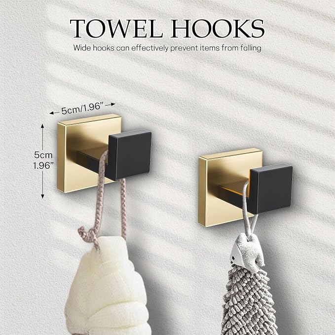 Black and Gold Bathroom Hardware Accessories Set 5-Pieces Towel Bar Set - Image 5