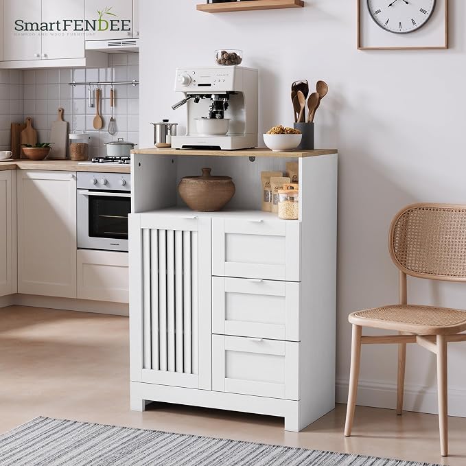 Bathroom Storage Cabinet with 3 Drawers, Floor Cabinet with Louvered Door - Image 2