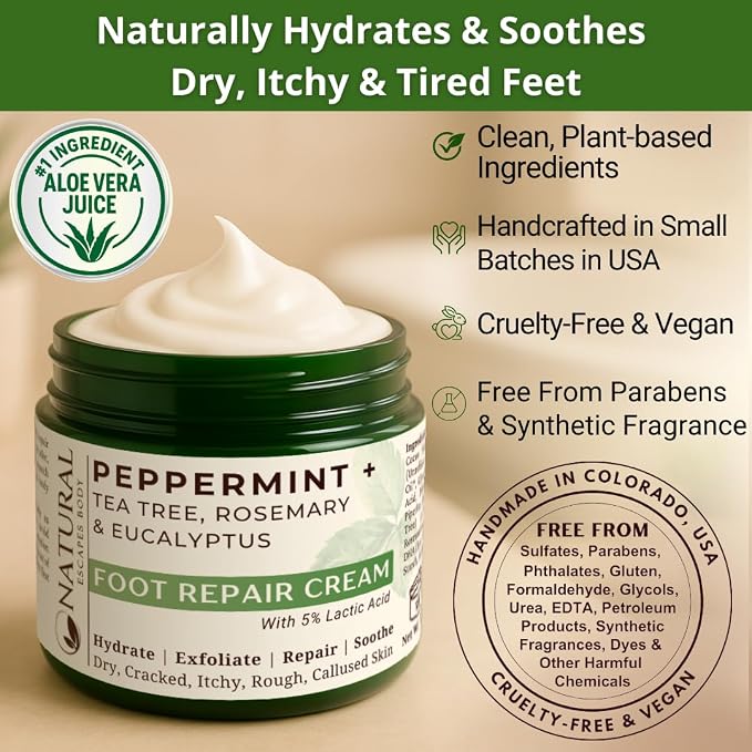 Natural Escapes Peppermint + Rosemary, Eucalyptus & Tea Tree Foot Cream - Image 5