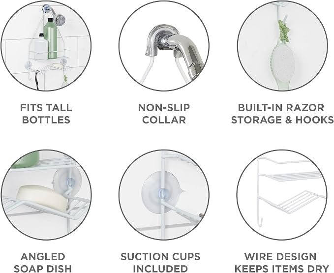Zenna Home Rust Resistant Hanging Shower Caddy, Over the Shower Head Caddy - Image 4