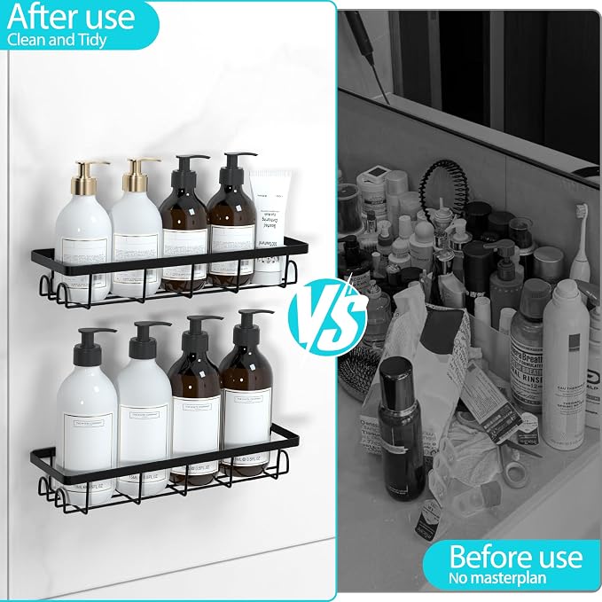 Shower Caddy Organizer with Hooks, Self Adhesive Bathroom Shelves, Shower - Image 3